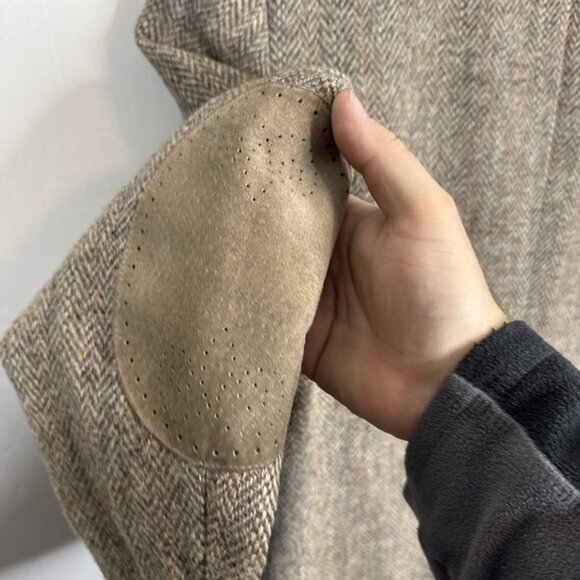 Harris Tweed Herringbone Wool Blazer Suede Elbow Patches Brown Men’s 40R - Picture 6 of 12